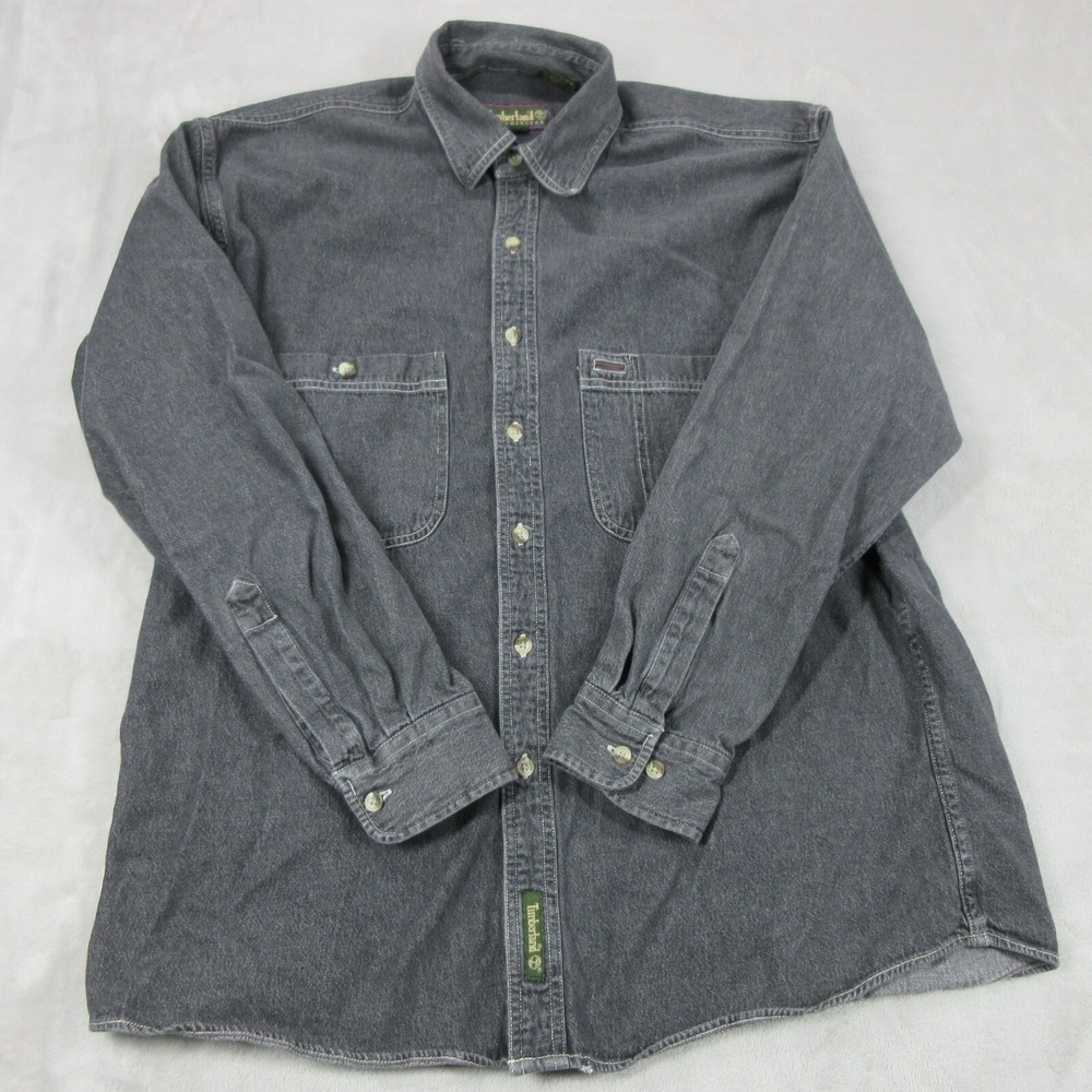 Vintage Timberland Shirt‎ Grey Medium Denim Long Sleeve Western Rancher Workwear